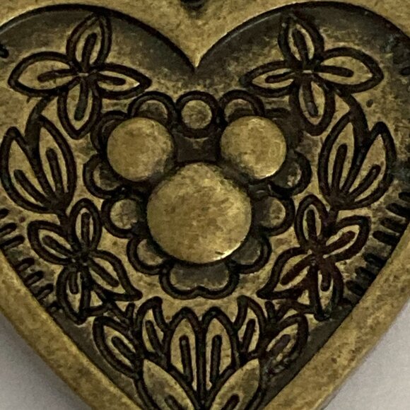 Vintage Disney Hidden Mickey Mouse Heart Locket Necklace Disneyana 30" Gold Tone - Picture 3 of 11